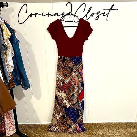 Amazon Dresses & Skirts - Elegant Burgundy and Multicolor Maxi Dress M